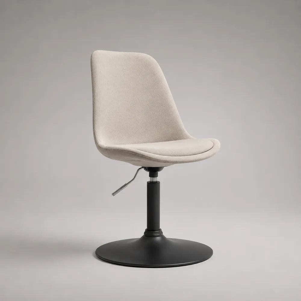 Sedia da pranzo girevole regolabile in altezza 56 x 58 x 78-88 cm struttura in acciaio verniciato nero seduta in tessuto poliestere beige schienale imbottito liscio