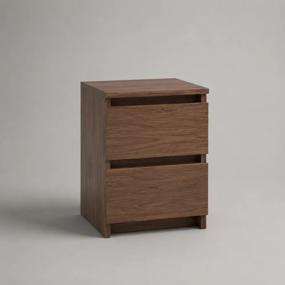 Comodino 2 cassetti 50 x 40 x 55 cm in MDF impiallacciato noce senza maniglie struttura rettangolare