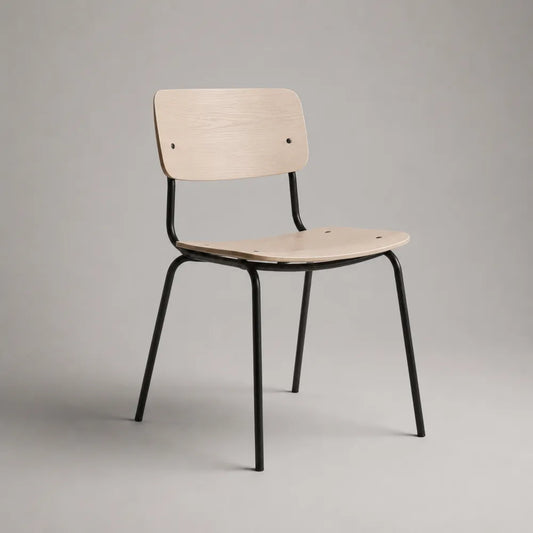 Sedia da pranzo 50 cm x 52 cm x 80 cm in compensato impiallacciato rovere chiaro e acciaio verniciato nero