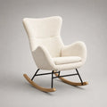 Poltrona a dondolo 75 x 85 x 100 cm in tessuto bouclé crema con struttura in acciaio nero e pattini in legno massello
