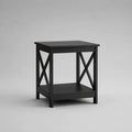 Comodino 45 x 40 x 55 cm in legno MDF verniciato nero con ripiano inferiore e struttura laterale a X