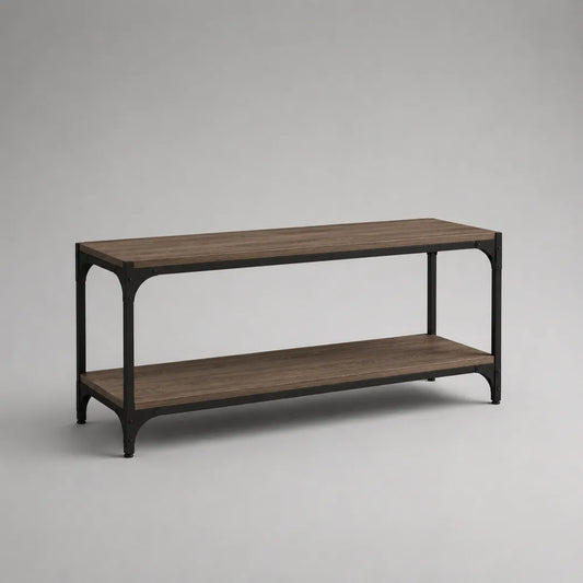 Mobile TV rettangolare in legno MDF effetto noce con struttura in acciaio nero ripiani aperti 120 cm 40 cm 50 cm