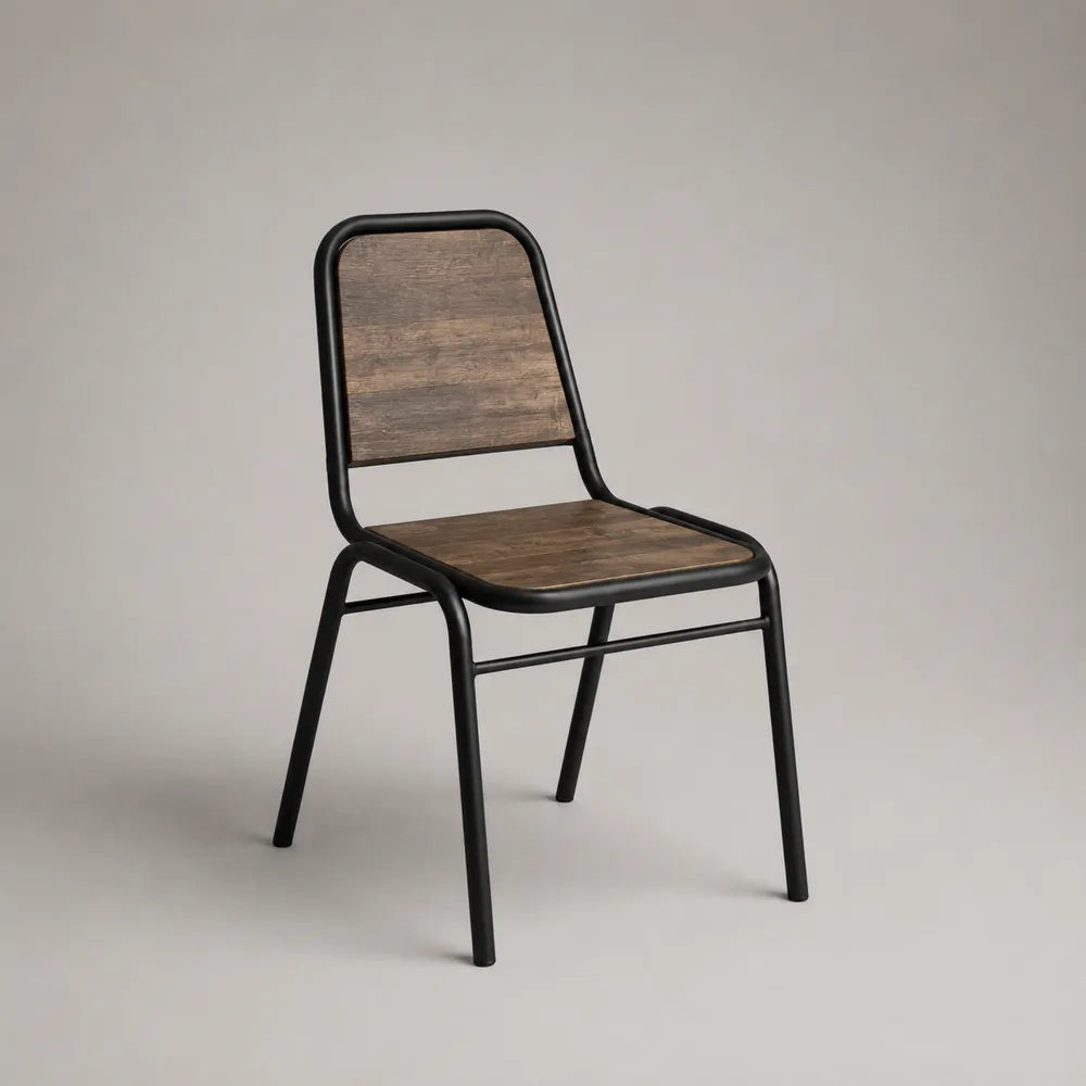 Sedia da pranzo in legno effetto rovere scuro con struttura in acciaio verniciato nero 45 x 50 x 82 cm