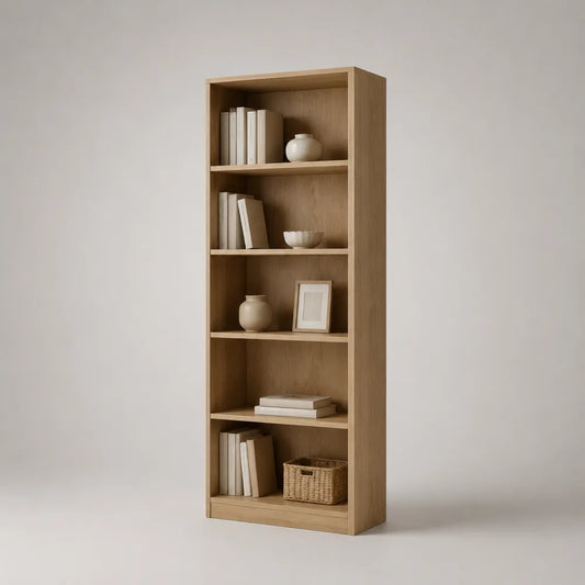 Libreria 60 x 30 x 180 cm in MDF effetto rovere naturale a 5 ripiani struttura rettangolare