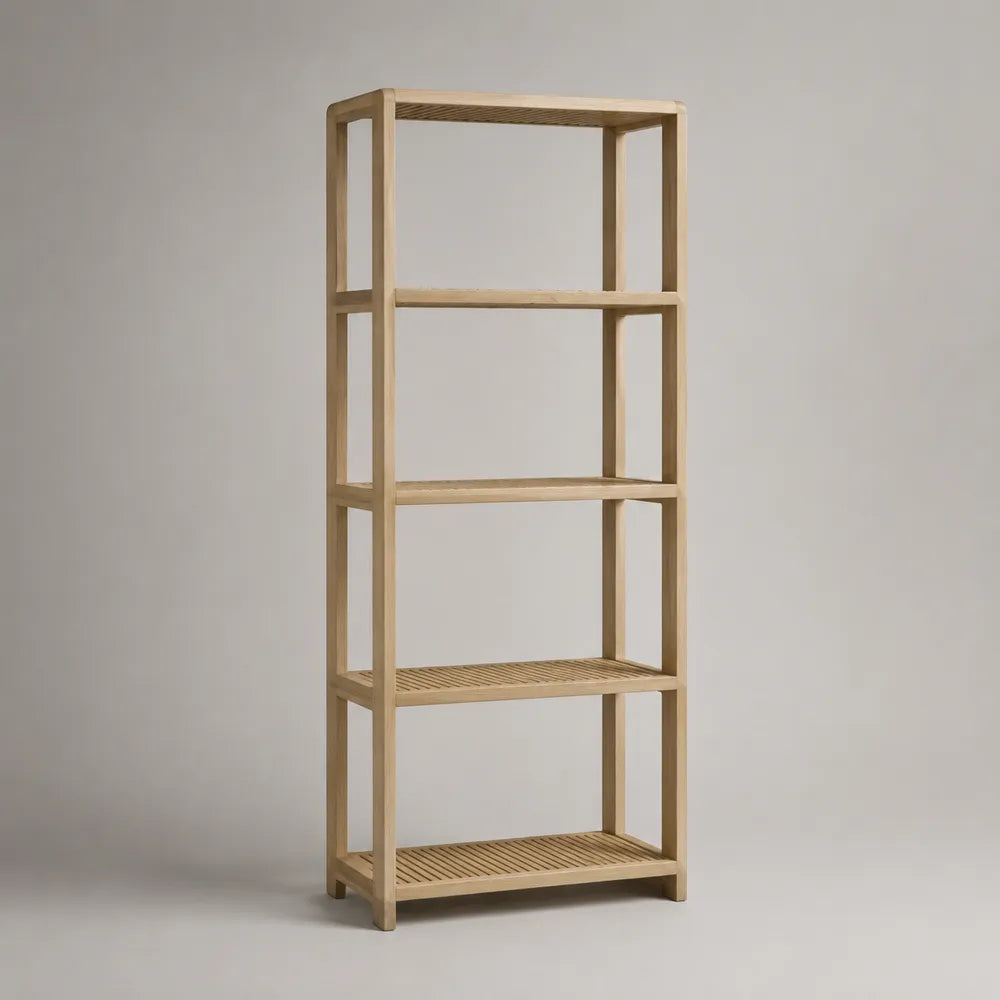 Libreria a giorno 60 x 35 x 170 cm in legno di bambù naturale con 4 ripiani struttura verticale rettangolare