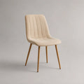 Sedia da pranzo 46 x 52 x 85 cm imbottita tessuto poliestere beige schienale verticale a coste gambe in legno massello finitura naturale