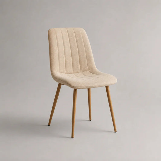 Sedia da pranzo 46 x 52 x 85 cm imbottita tessuto poliestere beige schienale verticale a coste gambe in legno massello finitura naturale