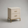 Comodino 45 x 40 x 55 cm a 2 cassetti in MDF con frontale scanalato colore beige e gambe in metallo finitura oro struttura rettangolare