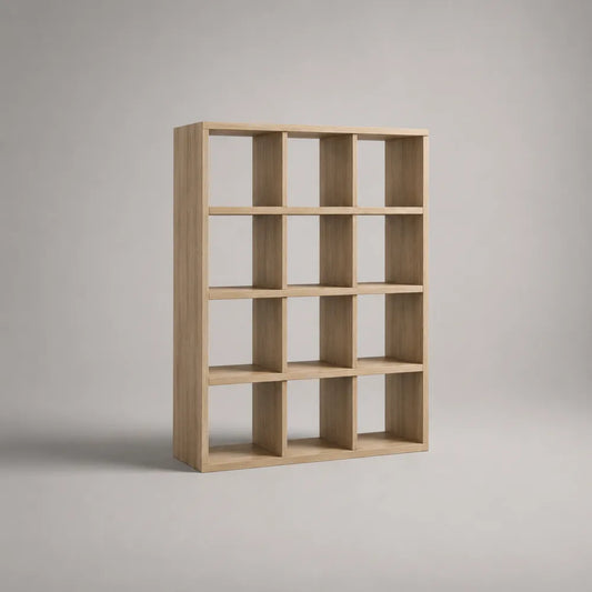 Libreria rettangolare in legno ingegnerizzato MDF effetto rovere chiaro 120 cm 30 cm 160 cm con 12 scomparti a giorno