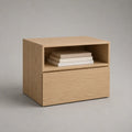 Comodino 55 x 40 x 45 cm in pannello truciolare effetto rovere naturale con cassetto e vano aperto struttura rettangolare