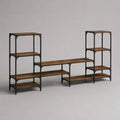 Mobile TV modulare con struttura in acciaio verniciato nero e ripiani in MDF effetto noce con doppia torre laterale 200 x 30 x 160 cm